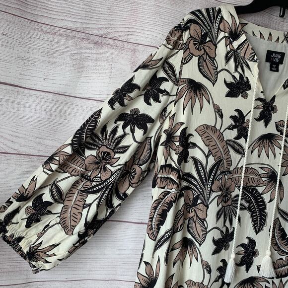 June + Vie by Roaman's Midi Lino Soleil Shirt Dress Floral Plus Size 14/16 M - Picture 4 of 16